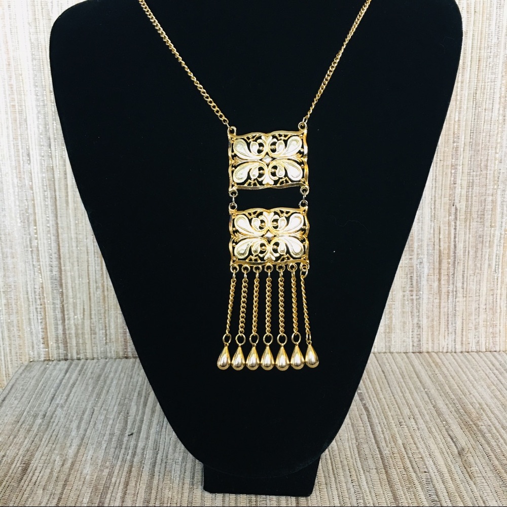 Long Boho Gold Tone Chunky Necklace Fantasy Motif